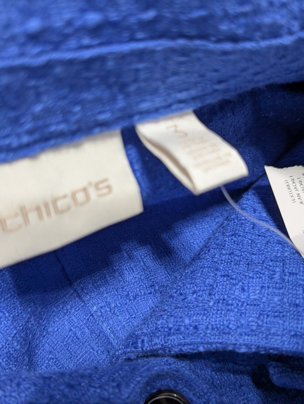 Chico's Cobalt Blue Boucle Textured Fringe Jacket NWT Size XL Modern Executive - Picture 6 of 8